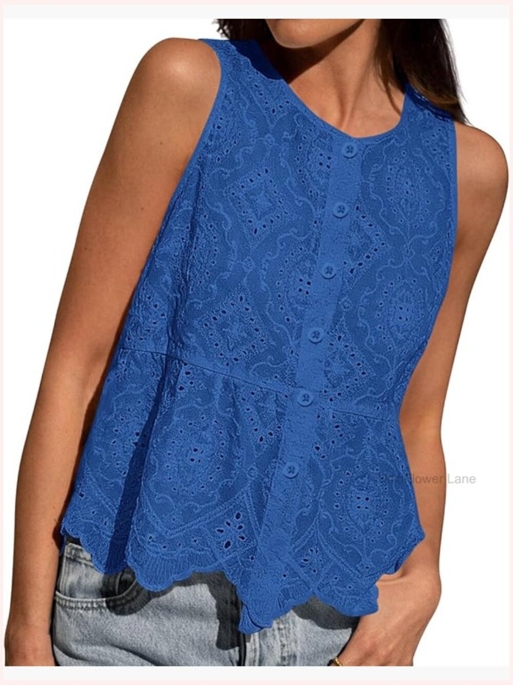 Cotton Eyelet Peplum Tank Top Sleeveless Button Down Blouse